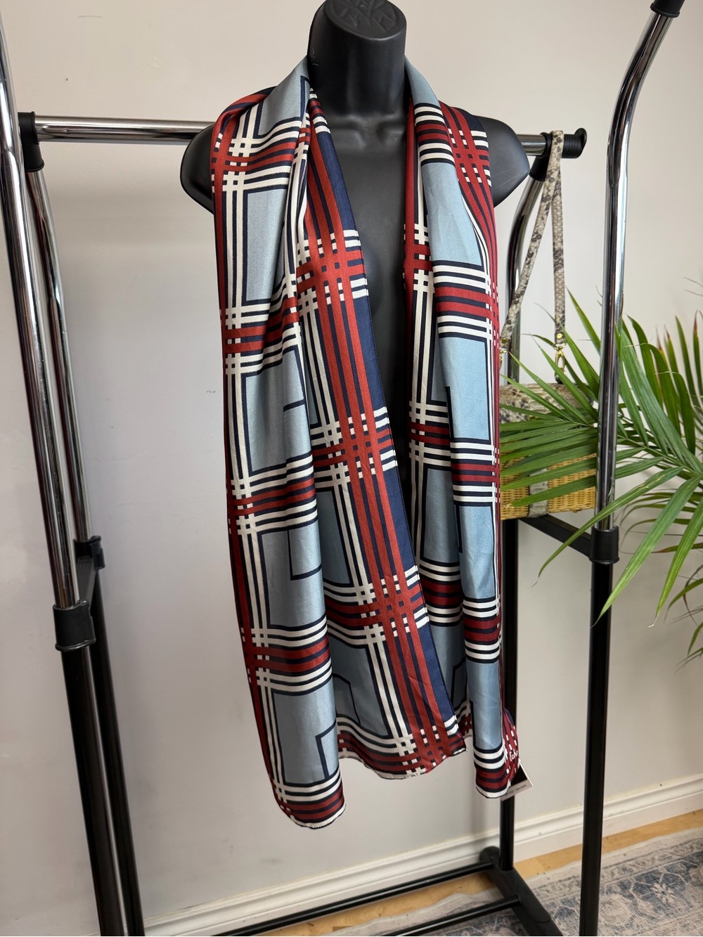 Echo Plaid Scarf in Burgundy, Navy & Ivory